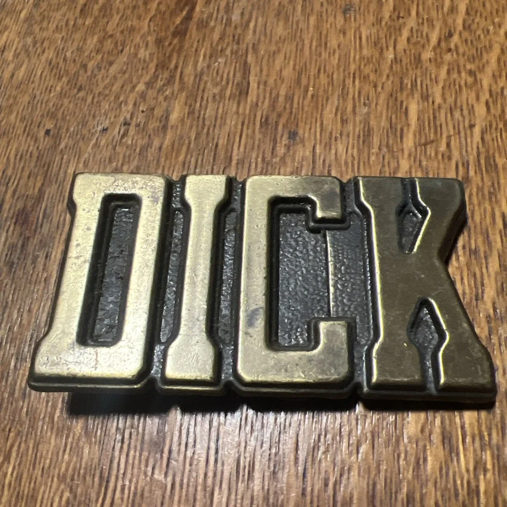 Vintage DICK Custom Name Belt Buckle Western Block Letters Brass Color